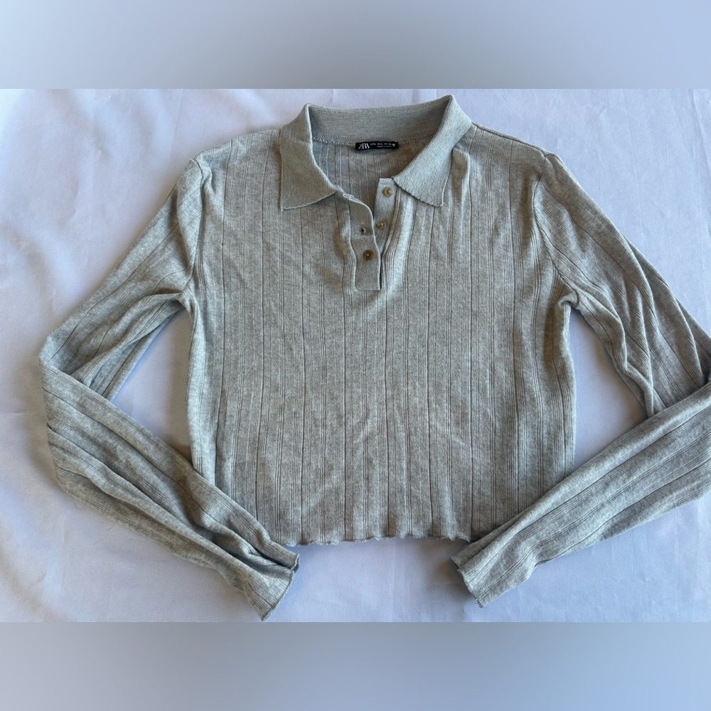 Zara Light Gray Ribbed Crop Women’s Sweater Size Large